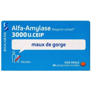 Biogaran - Alfa-Amylase 3000U.CEIP maux de gorge - 18 comprimés