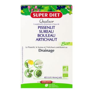Superdiet - Quatuor Pissenlit Sureau Bouleau Artichaut - 20 ampoules 15 ml