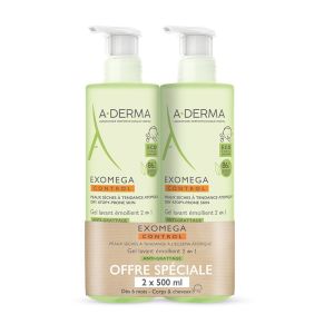 Aderma - Exomega control Gel lavant émollient 2 en 1 - Lot de 2x500ml