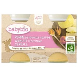 Babybio - Pomme, abricot d'Occitanie & céréales - dès 4 mois - 2 x 130 g