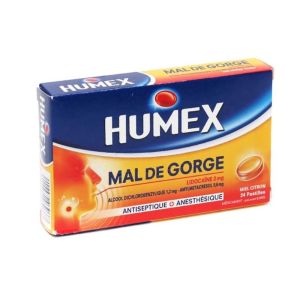 Humex - Mal de gorge sans sucre miel citron - 24 pastilles