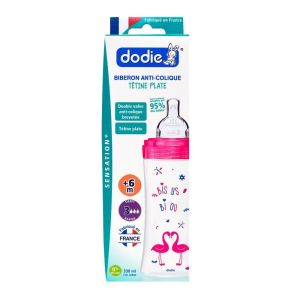 Dodie - Biberon anti-colique tétine plate +6 mois débit 3 - biberon 330ml
