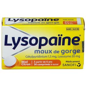 Lysopaïne - Maux de gorge miel-citron - 36 comprimés