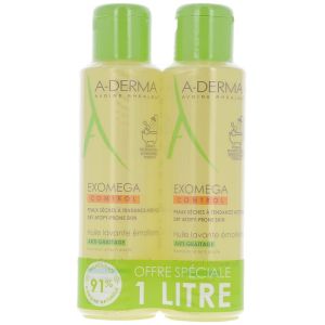 A-Derma - Huile nettoyante émolliente Exomega - lot de 2 x 500ml