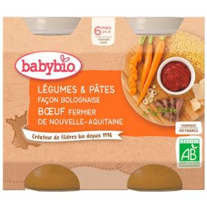 Babybio - Légumes & Pâtes façon bolognaise Bœuf fermier d'Aquitaine - dès 6 mois - 2x200g