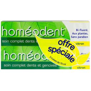 Homéodent - Dentifrice bi-fluoré aux extraits de plantes citron - 2 x 75 ml