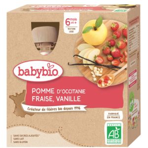 Babybio - Pomme d'Aquitaine Fraise, Vanille dès 6 mois - 4x90g