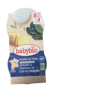 Babybio - Pomme de terre du Val de Loire, Épinard, chèvre - dès 8 mois - 2x200g