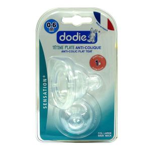 Dodie - Tétine plate col large 0-6mois débit 1 - 2 tétines