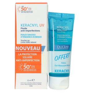 Ducray - Keracnyl UV SPF50+ fluide anti imperfections 50ml + Keracnyl gel moussant 40ml