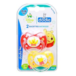 Dodie - Sucettes anatomiques 0-6 mois silicone Winnie l'ourson - 2 sucettes