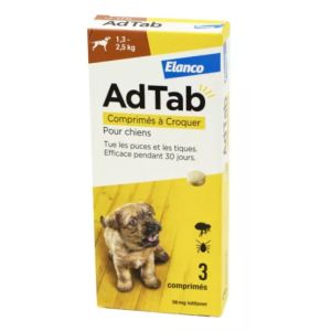 Elanco - ADTAB Antiparasitaire Interne Chien de 1.3 à 2.5kg + 3 Comprimés à Croquer