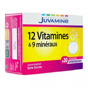 Juvamine - 12 vitamines & 9 minéraux - Arôme tropical - 30 comprimés effervescents