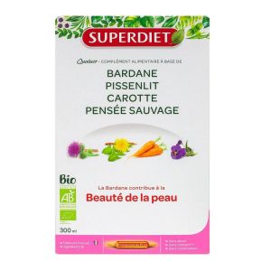 Superdiet - Quatuor Bardane Pissenlit Carotte Pensée sauvage - 20 ampoules 15 ml