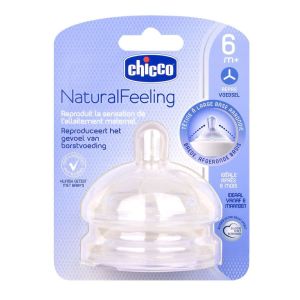 Chicco - Tétine NaturalFeeling 6 mois et plus flux repas - 2 tétines