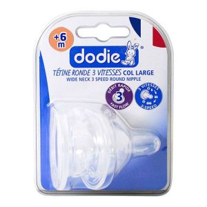 Dodie - Tétine ronde 3 vitesses col large 6mois et plus débit 3 - 2 tétines