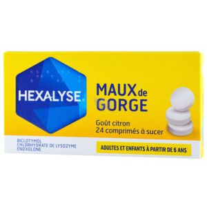 Hexalyse - Maux de gorge goût citron - 24 comprimés