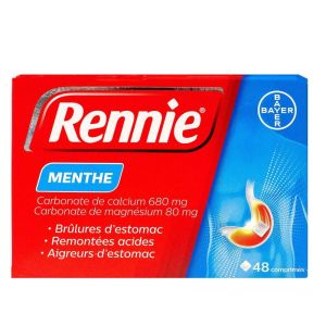 Bayer - Rennie Pastilles brulures d'estomac menthe - 48 pastilles