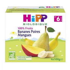 HiPP - 100 % fruits bananes poires mangues - 4 x 100 g - dès 6 mois