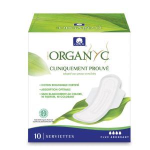 Organyc - Serviettes Coton bio Flux abondant - 10 serviettes