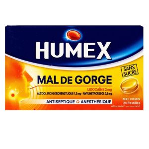 Humex - Mal de gorge sans sucre miel citron - 24 pastilles