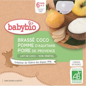 Babybio - Brassé Coco Pomme d'Aquitaine Poire de Provence - dès 6 mois - 4x85g