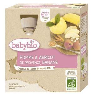 Babybio - Pomme, Abricot d'Occitanie, Banane - dès 6 mois - 4x90g