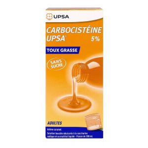 Carbocistéine UPSA 5% Adultes sans sucre - Solution buvable 200 ml