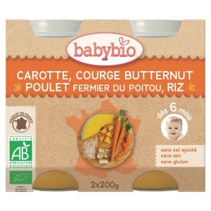 Babybio - Carotte, courge butternut, poulet fermier du Poitou, riz - dès 6 mois - 2 x 200 g