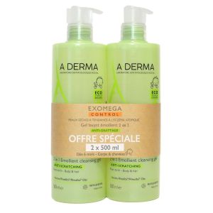 Aderma - Exomega control Gel lavant émollient 2 en 1 - Lot de 2x500ml