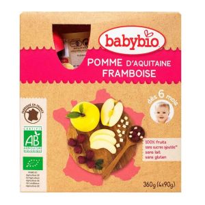 Babybio - Gourdes Pomme Framboise - 4x90g - Dès 6 Mois
