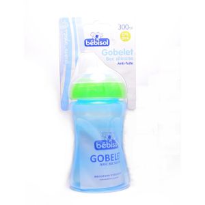Bébisol - Gobelet bec silicone anti-fuite - 300ml - Bleu