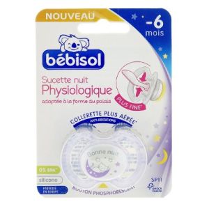 Bébisol - Sucette nuit physiologique silicone Bonne nuit 0-6 mois - Violet