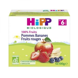 HiPP - 100 % fruits pommes bananes fruits rouges - 4 x 100 g - dès 6 mois