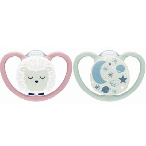 NUK - Space Night Sucette Mouton 18-36mois - 2 sucettes
