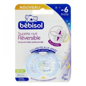 Bébisol - Sucette nuit réversible silicone 0-6 mois - Mouton
