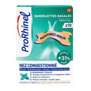 ProRhinel Menthol - Nez Congestionné - 10 Bandelettes Nasales