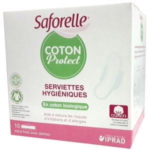 Saforelle - Coton Protect Serviettes hygiéniques - 10 serviettes hygiéniques