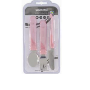 Twistshake - Couverts d'apprentissage acier inoxydable rose pastel 12M+