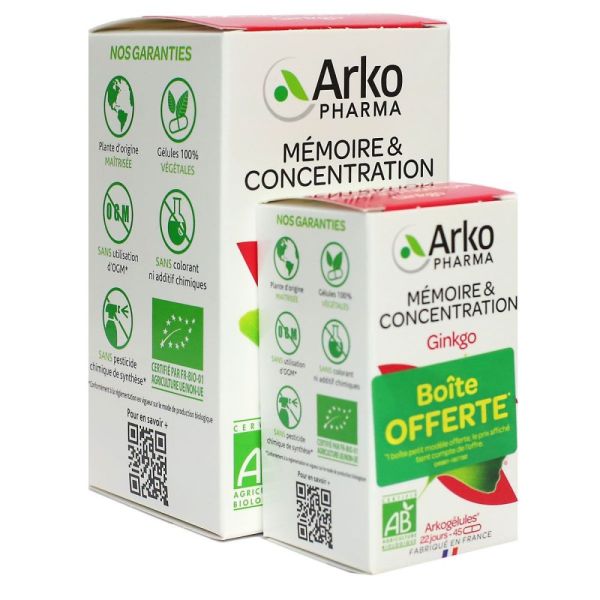 Arkopharma - Mémoire et concentration - 150 gélules + 45 gélules offertes