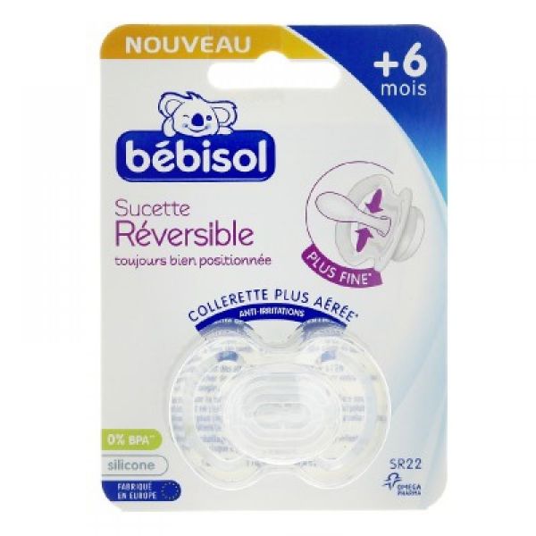Bébisol - Sucette réversible silicone transparente 6 mois+