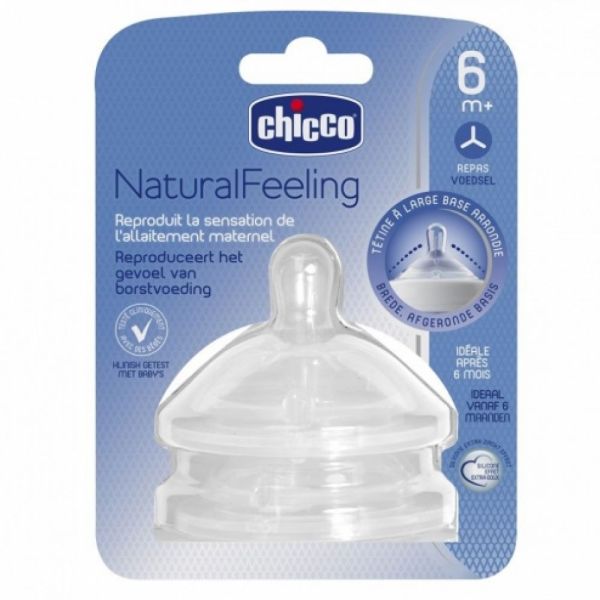 Chicco - Tétine NaturalFeeling 6 mois et plus flux repas - 2 tétines