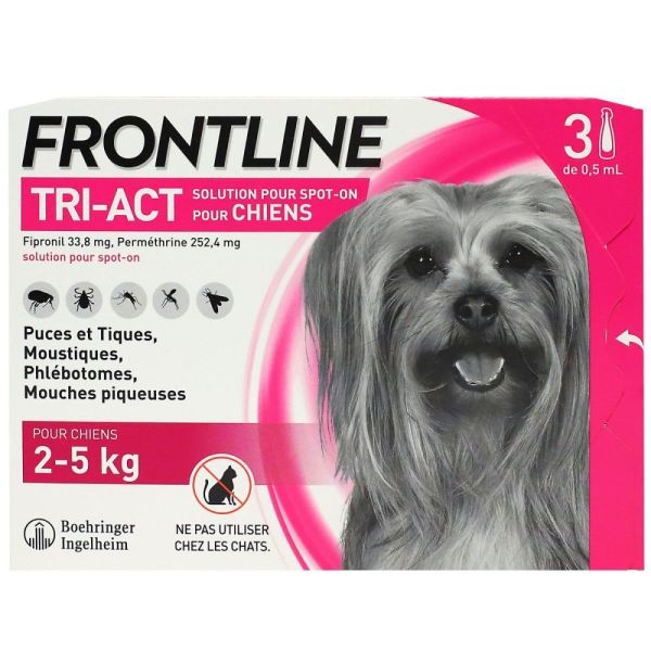 Frontline Tri-Act - Spot on chiens 2-5 kg - 3 pipettes