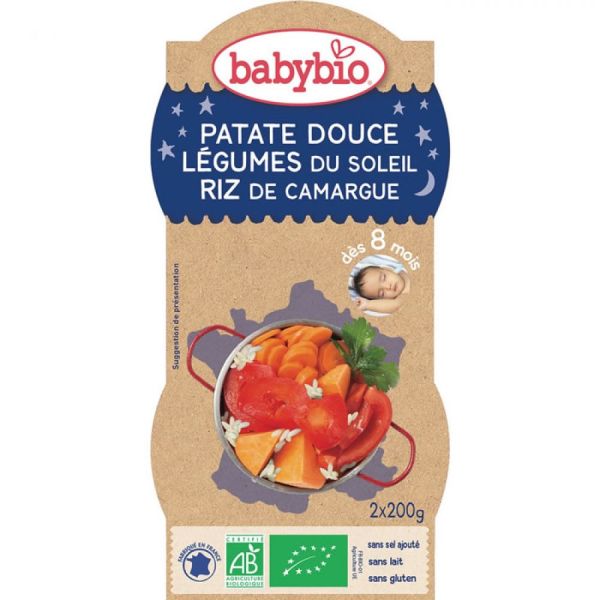 Babybio - Patate douce, légumes du soleil, riz de Camargue - dès 8 mois - 2 x 200 g