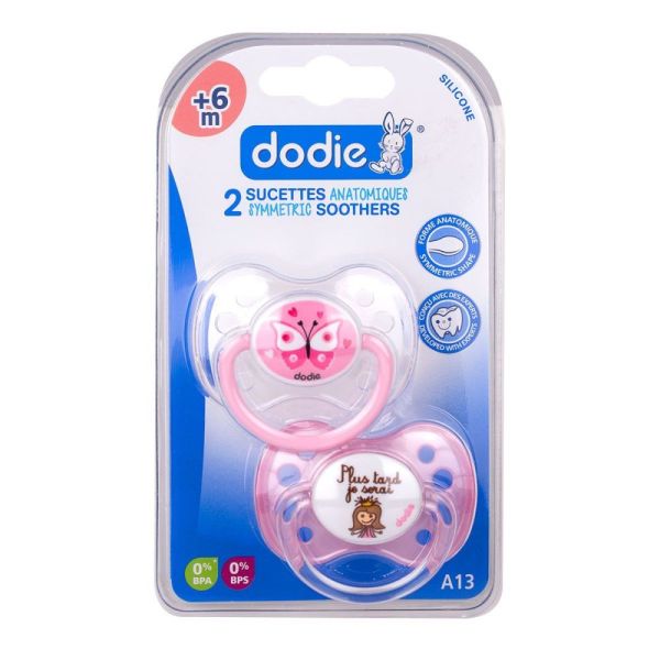 Dodie - Sucettes anatomique symétrique silicone 6-18 mois - 2 sucettes