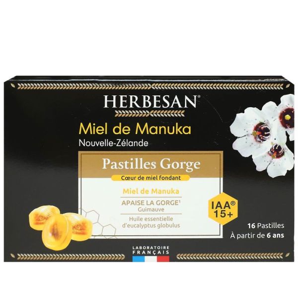 Herbesan - Pastille miel de manuka 15+ - 16 pastilles