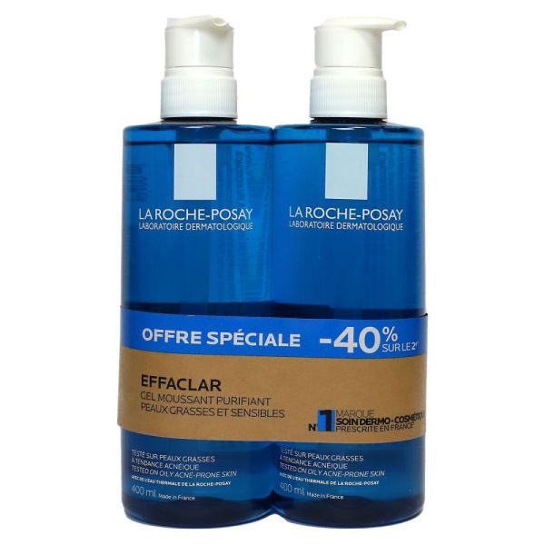 La Roche Posay - Effaclar gel moussant - Offre speciale 2x400mL