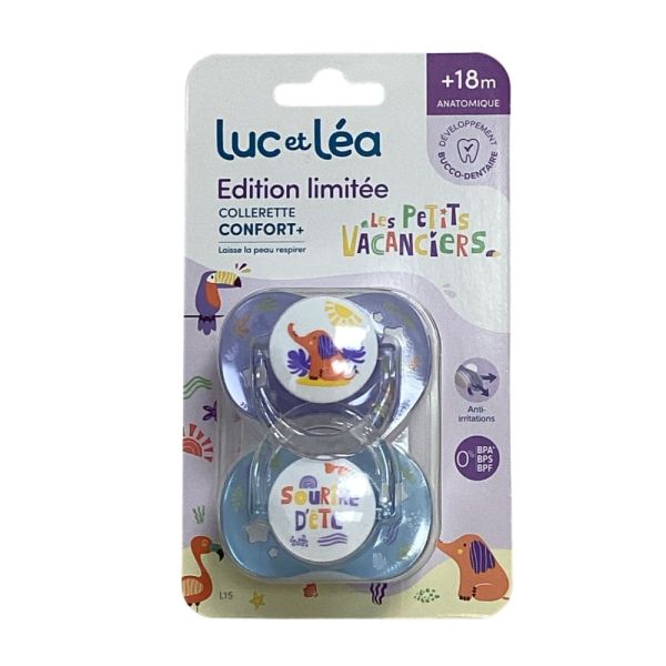 Luc & léa - Sucette collerette confort+ édition les petits vacanciers 18mois+ - lot de 2 Sucettes