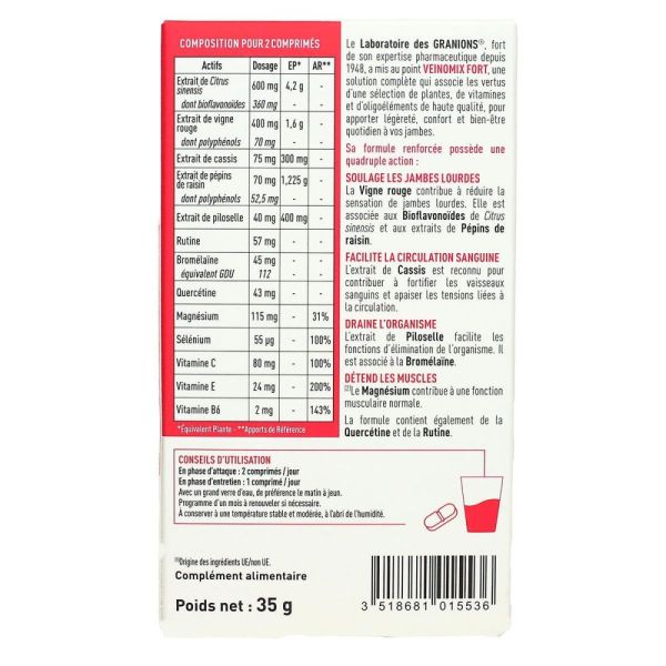 Granions - Veinomix Fort confort veineux - 30 comprimés sécables