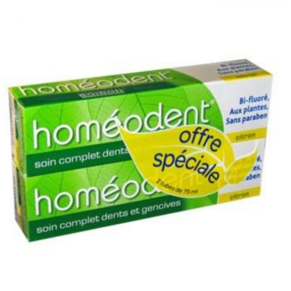 Homéodent - Dentifrice bi-fluoré aux extraits de plantes citron - 2 x 75 ml